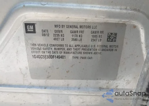 2013 Buick Lacrosse Leather Group z USA, uszkodzony, nr VIN 1G4GC5E30DF149481